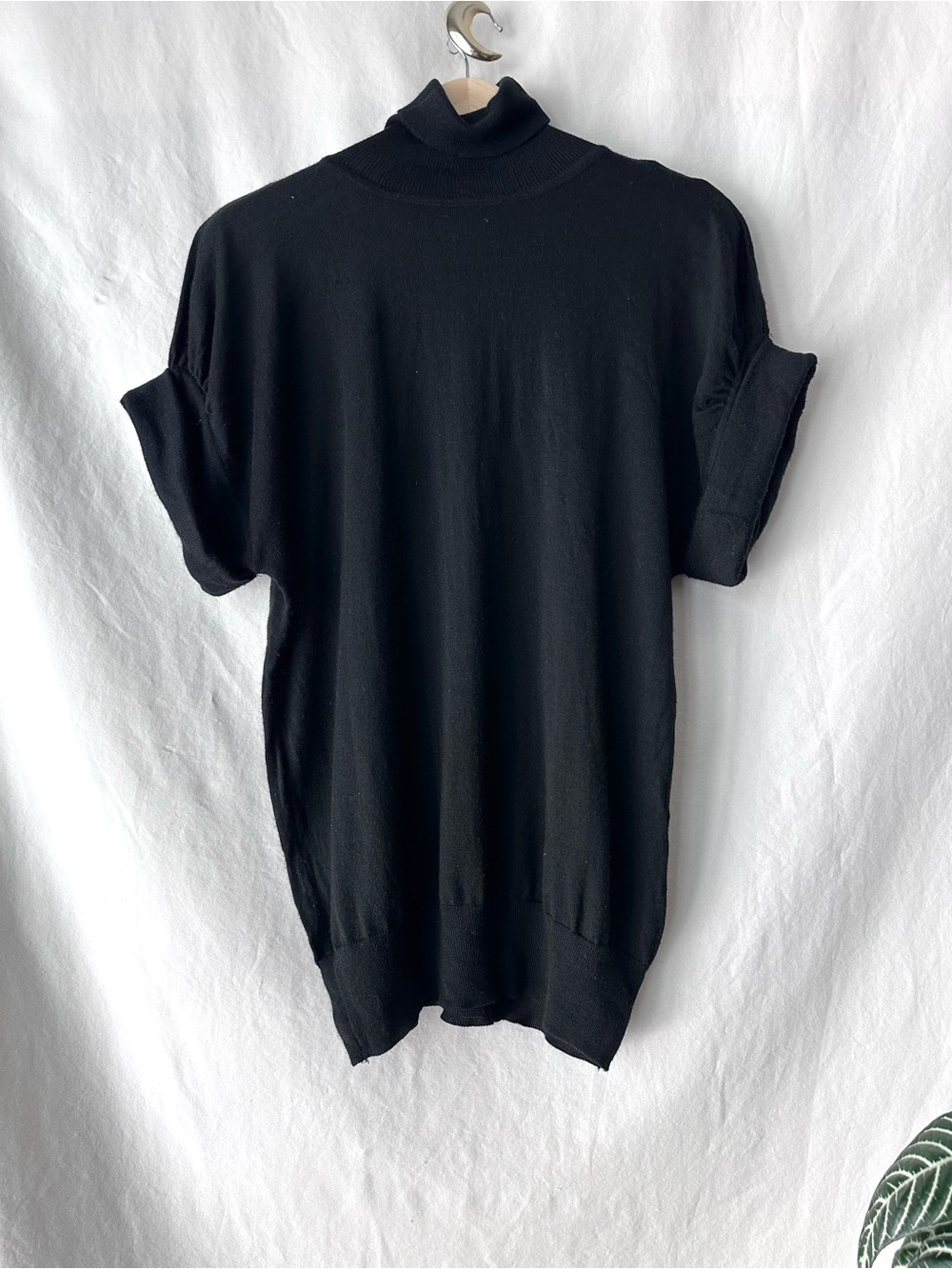 Women's Black Short-Sleeve Turtleneck Sweater